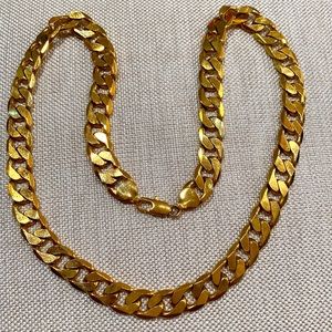 Cuban flat curb chunky necklace gold plated HC heavy unisex 23”